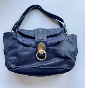 Chloe Kathleen Heavy Navy Blue Leather Flap Handbag - Picture 1 of 12