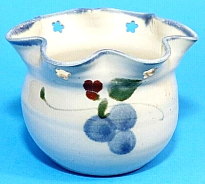 Jarrón de cerámica artística acanalado azul beige rojo verde candelabro hecho a mano vintage Foto 1 de 4