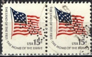 Perfins USA 1975, Sc1596 2x 15c Fort McHenry Flag. Used B&O - Picture 1 of 3