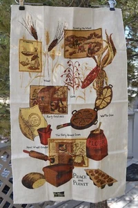 30" Kay Dee Handprints 100% Pure Linen Tea Towel Peace & Plenty Wheat Orig Label - Picture 1 of 9