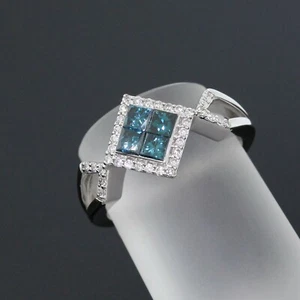 NEW 14K Gold Fashion Designer NATURAL Blue/White Diamond Pave Halo Ring Size 5.5 - Picture 1 of 5