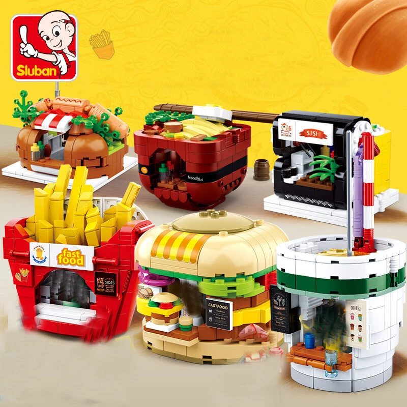 Juegos de bloques de construcción de calle Sluban Food 0705 mini tienda hamburguesa juguete en miniatura Foto 1 de 4