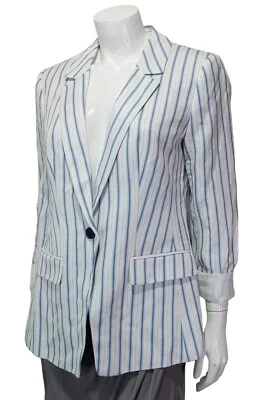 Blazer para mujer LOFT mezcla de lino a rayas botón único talla 8 Foto 1 de 4