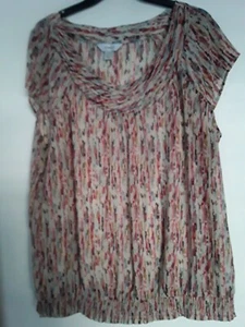 CJ Banks Beige Red Green Camel Peasant Style top Size 1X - Imagen 1 de 3