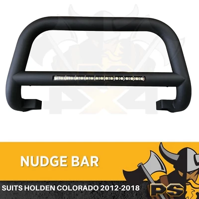 Nudge Bar For Holden Colorado 2012-2018 Matte Black Steel Grille + Light Bar  - image 1 of 2