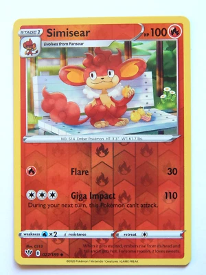 Simisear 027/189 (NM, Pokemon Card, Darkness Ablaze, 2020, Fire, Reverse Holo) - Image 1 of 2