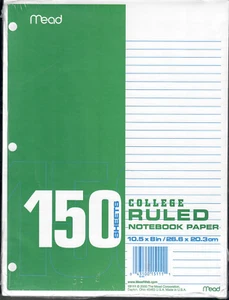 Mead Pack 150 Blatt College liniertes Notizbuchpapier 10 1/2" x 8" ~ kostenloser Versand USA - Bild 1 von 4