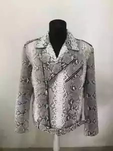 Embossed Python Leather Moto Jacket - Men's Premium Snakeskin Biker Jacket - Picture 1 of 11