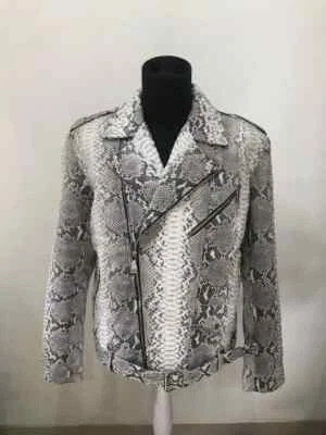 压花 Python 皮革摩托夹克 - 男式高级蛇皮机车夹克 — 第 1/4 张图片