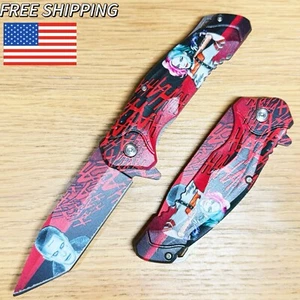 9" Harley Quinn MCU Movie Red 3D Spring Assist Blade Folding Pocket Knife - Picture 1 of 7