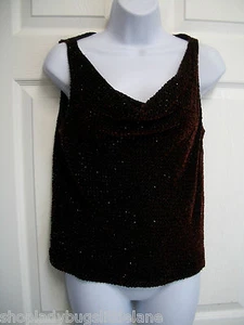 CARMEN MARC VALVO SCHWARZ BURGUNDER SAMT ZICKZACK PERLEN ÄRMELLOS LÄSSIG TOP 6 - Bild 1 von 9