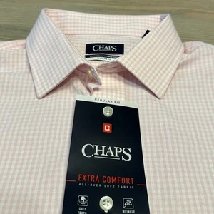 NEW CHAPS Essentials Pink Gingham Plaid Long Slv Shirt Mens XL Button Up Reg Fit - Picture 1 of 23