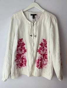 INC International Concerts 100% Leinen bestickt Sakko Blazer weiß XL Vintage - Bild 1 von 6