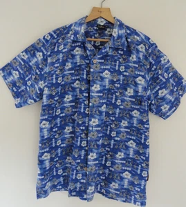TRIPLE CROWN MEN's HAWAIIAN SHIRT BLUE SURF VANS XL (22" P2P) ALOHA HIBISCUS VGC - Picture 1 of 9