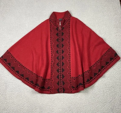 Шерстяной плащ женский Katie Todd маленький средний красный черный вязаный ацтекский пончо куртка на молнии - Изображение 1 из 4