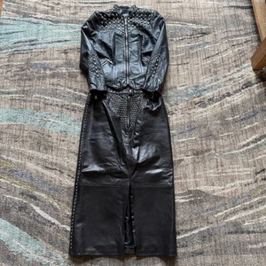 Conjunto de falda chaqueta tachonada de cuero negro Tribe America de colección de los 90 para mujer talla M - Imagen 1 de 12