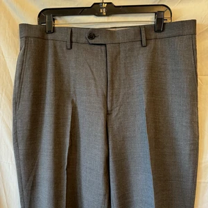 LANDS END Pants Mens 36x33 Tailored Fit Wool Dress Trousers Gray Flat Front - Picture 1 of 15
