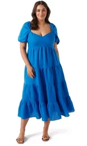 Beautiful Forever New Curve Blue Linen Midi Dress 16 Lined - Picture 1 of 12