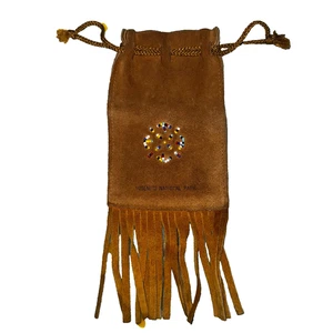 Yosemite National Park Suede Fringe Pouch Beaded Native Style Drawstring Bag - Picture 1 of 3