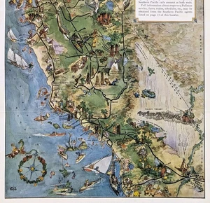 1929 CALIFORNIA - SOUTHERN PACIFIC Railroad Map Pictorial Guide Lewis Rothe - Picture 1 of 8