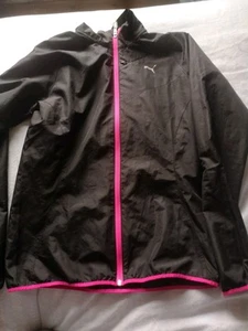 Women's Puma Lightweight Running Jacket Size 8 Black Pink Breathable Back Gym - Picture 1 of 13