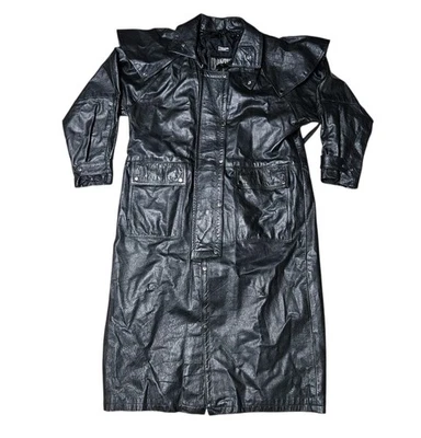 Vintage Frontier Leathers Black Duster Trench Coat Size M Thinsulate Liner... - Image 1 of 4