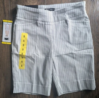 Hilary Radley Women's Pull On Bermuda Shorts Off White & Blue Stripes Small NWT - Image 1 of 4