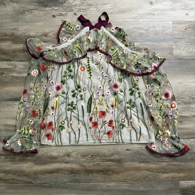 Blusa Top Alexis Kylie Mujer Floral Bordada Manga Hombro Frío Talla S Foto 1 de 4