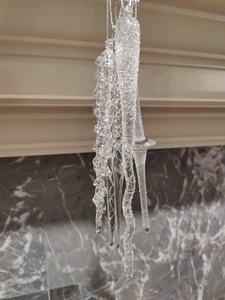 Gedrehter Eiszapfen klar gesponnenes Glas 6-7" Handarbeit Weihnachtsschmuck 5er Set - Bild 1 von 13