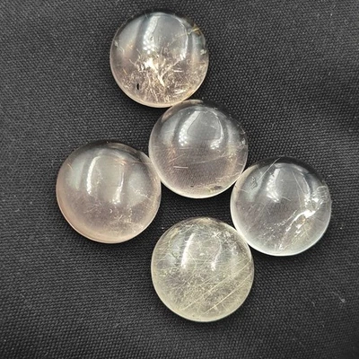 Natural Golden Rutile Quartz Round Cabochon Loose Stone Lot 15 MM 63 CT 5 Pcs - Image 1 of 4