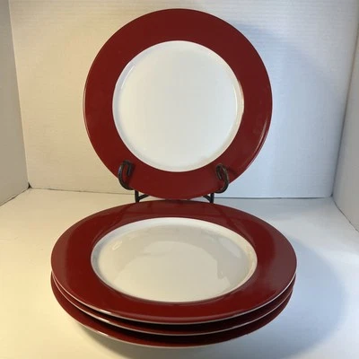 Crate & Barrel Dinner Plates (Set of 4) Red Band No Trim 10 5/8" E5 - Image 1 of 4