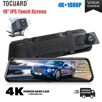 TOGUARD 4K Espejo Dash Cam Vista Frontal y Trasera 10" Cámara de Retroceso Control por Voz Foto 1 de 4