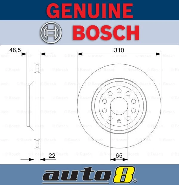 Bosch Rear Brake Rotor fit Audi A3 Cabriolet 8V7 2L CZPB 2016 - On - Image 1 of 1