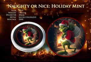 2025 Grinch Naughty or Nice 1 Gram .999 Silver Round NEW RELEASE PRESALE - Picture 1 of 1