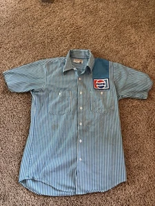 Camisa de Trabajo Pepsi Vintage Manga Corta Rayas Talla Pequeña Azul - Imagen 1 de 6