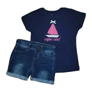 SO Brand Size 8 Cotton Slip On Short & Cape Cod T-Shirt Girls Summer Outfit - Picture 1 of 4