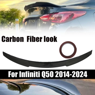 Fit 2014-2024 Infiniti Q50 Sedan M4  Style Carbon Look Rear Trunk Spoiler Wing - Image 1 of 4