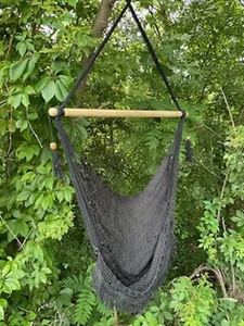 Handmade Macramé Hanging Hammock Chair in Black - Picture 1 of 1