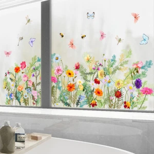 Garden Flower Plants Butterfly Window Static Clings Sticker Decor Non Adhesive - Picture 1 of 8