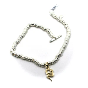 Silber Armband 925, A Würfel Und Anhänger Gelbgold 9K, Schlange, 18 CM - Bild 1 von 6