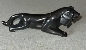Pantera giaguaro vintage intagliata a mano in marmo onice nero 7,5 in statuina - Foto 1 di 10