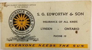 Sun Insurance Office Ltd. S. G. Edworthy & Son Lynden Advertising Blotter E1B - Picture 1 of 2