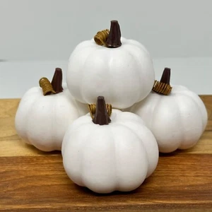 Fall Mini White Pumpkins Set 4 Autumn Decor Holiday Harvest Faux Fake Tabletop - Picture 1 of 5