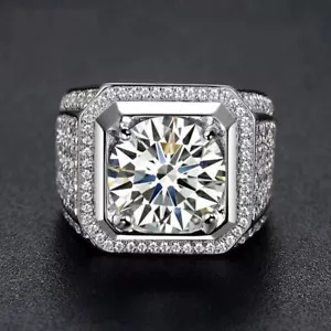 MENS 5CT Round Cut VVS1/D Certified GRA Moissanite Band Ring 925 Sterling Silver - Picture 1 of 8