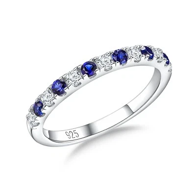 Birthstone Rings Eternity Band 925 Sterling Silver/Yellow Gold Created Gemsto... - Image 1 of 4