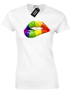 PRIDE LIPS LADIES T-SHIRT COOL LGBT GAY LESBIAN RAINBOW FESTIVAL EQUALITY (COL) - Picture 1 of 24