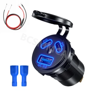 Waterproof Motorcycle Car Boat Socket Power Plug Outlet Charge Adapter 2 Type C - Photo 1 sur 20