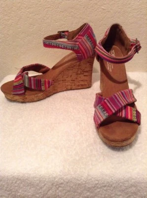 Toms Cork Wedge Sandals Women's Size 8.5 Multi Striped LNC Worn 1 time - Изображение 1 из 4