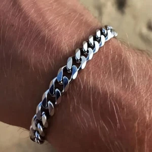 Herren Armband Titanstahl 7mm Silber Hip-Hop-Stil 21cm - Edles Accessoire - Bild 1 von 4