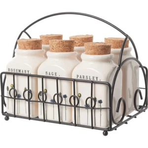 Rae Dunn White Ceramic 6 Jar Spice Rack - Picture 1 of 1